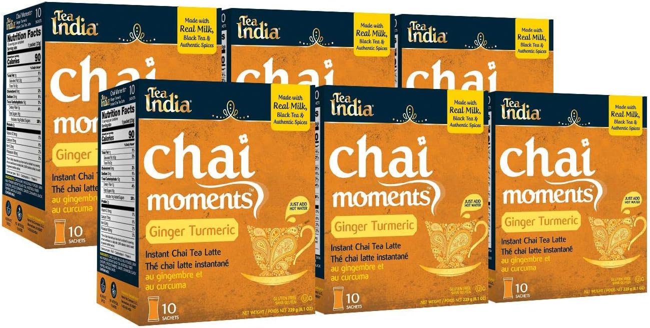 Tea India Chai Moments Instant Ginger Turmeric Chai Tea Latte Mix, 10