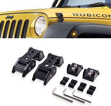Aluminum Hood Latches Hood Catch Kit Compatible with Jeep Wrangler JK JKU 2007-2017 JL JLU 2018-2024 Gladiator JT 2020-2024 No Drilling Required Black