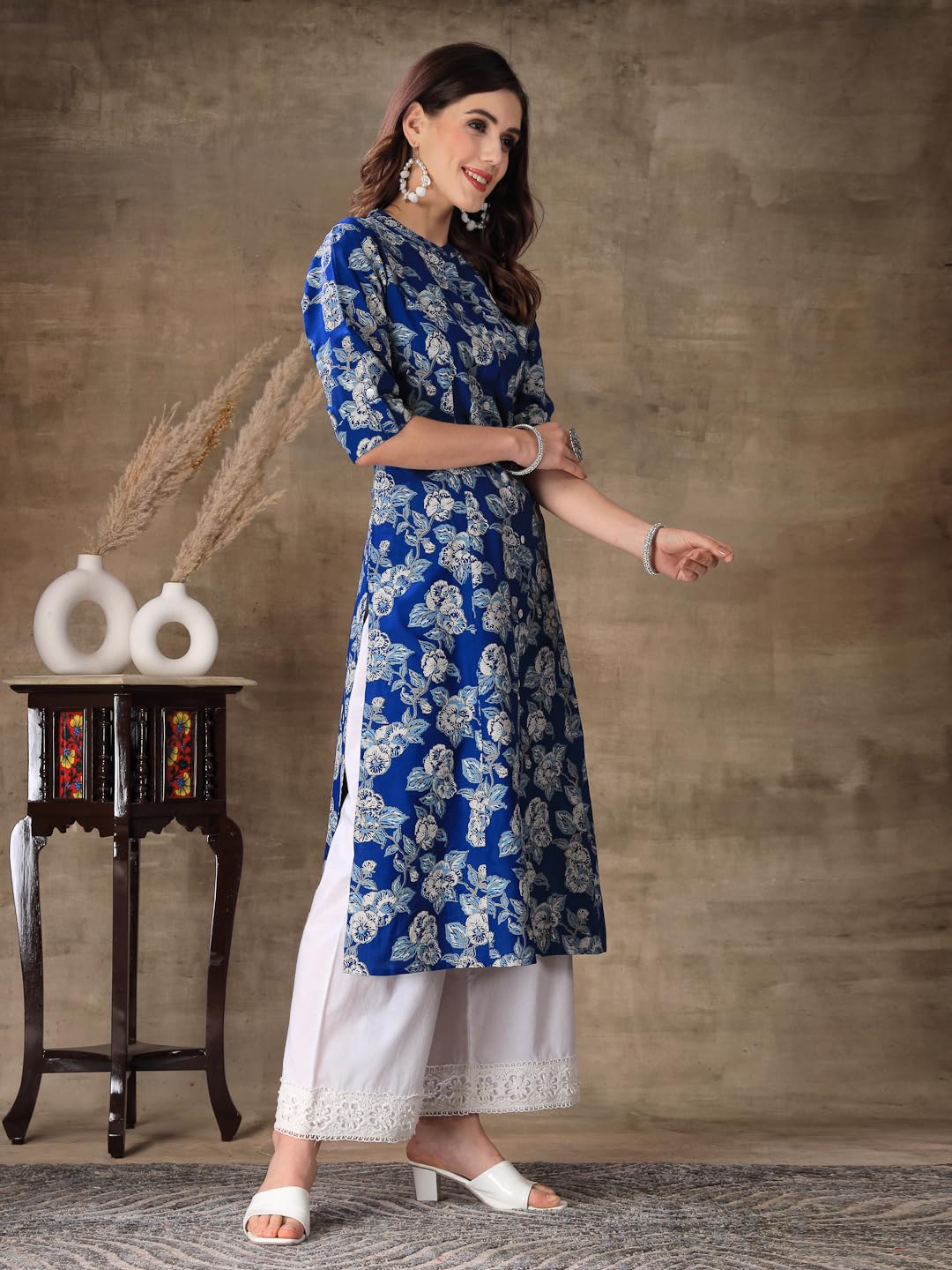 Stylum Women's Floral Printed Rayon A-Line Kurta (Joyblue44_Blue, Xl)