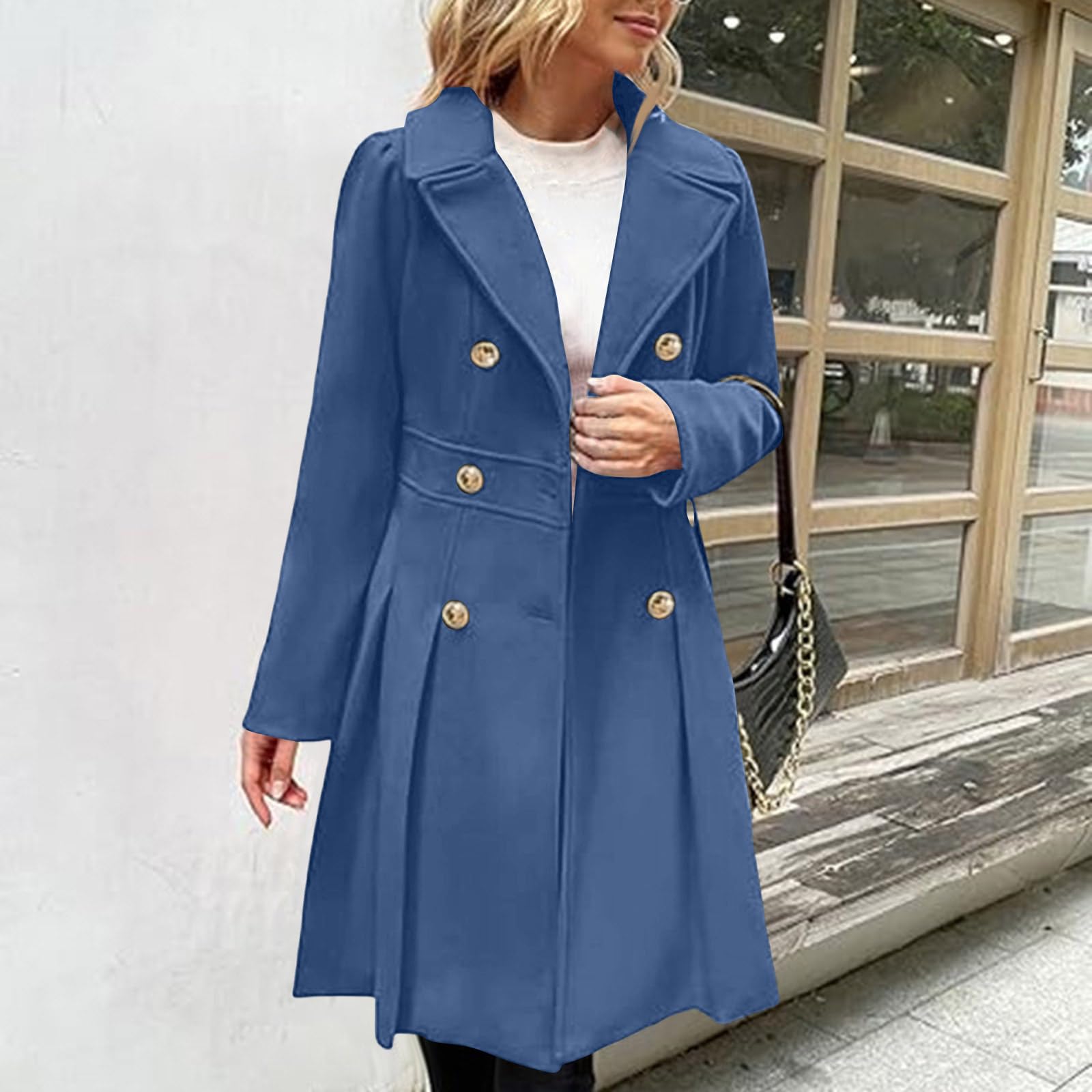 Wintermantel Damen Elegant Wollmantel Lang Winterjacke Mit Knöpfen