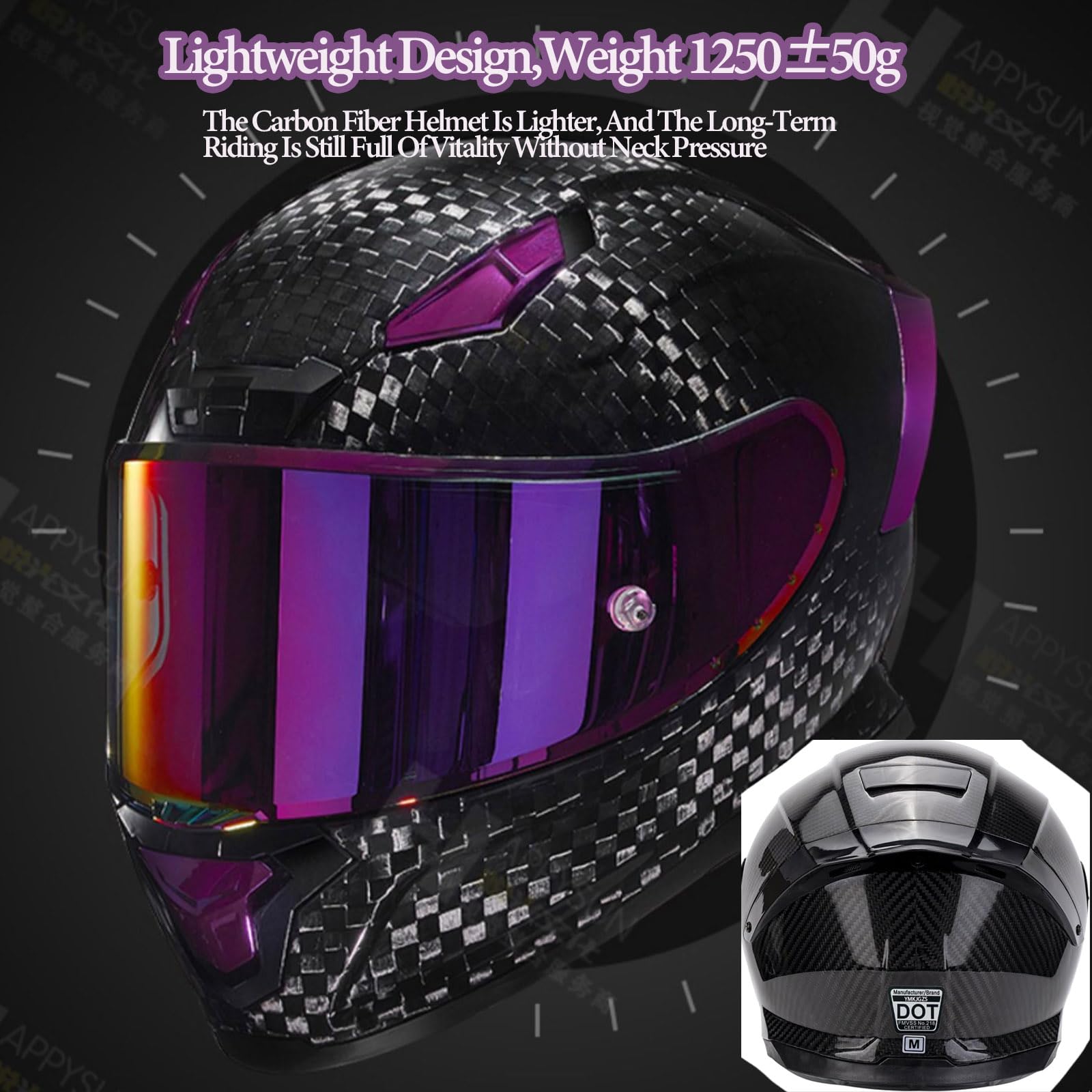 Casco Integral de Fibra de Carbono Adulto Ligero Casco de Visera Integral con alerón Moto Compatible con Deporte Moto de Calle Dot ECE Hombre Mujer Modelo