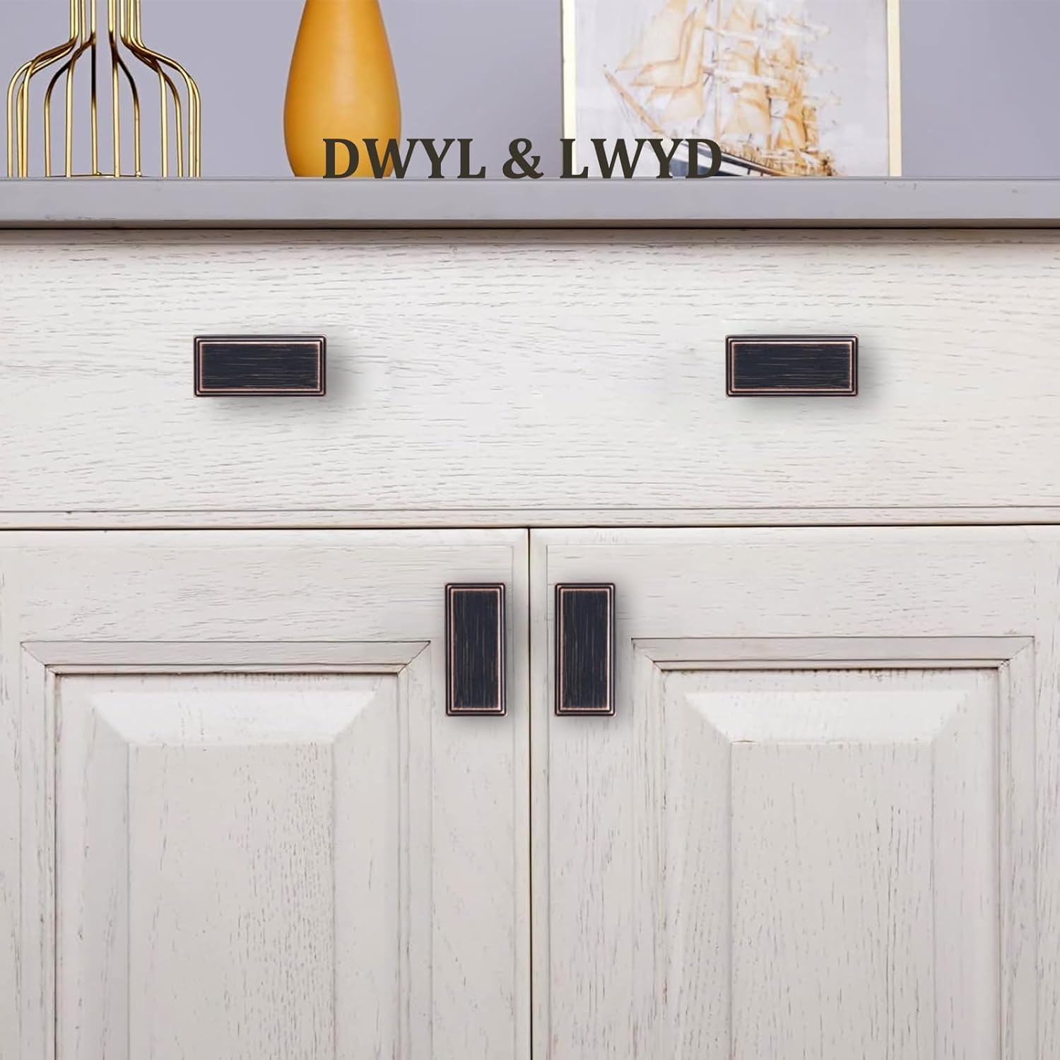 DWYL & LWYD Oil Rubbed Bronze Cabinet Knobs Rectangle - 10 Pack Solid Antique Bronze Drawer Hardware Pulls for Kitchen, Bathroom, Dresser,Furniture