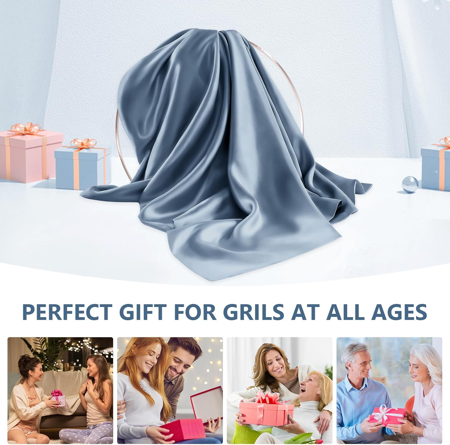 Silk Pillow Cases 2 Pack Queen Size Mulberry Silk Pillowcase Set of 2 for Hair and Skin 30 x 20 Inches 22 Momme Both Side Grade 6A Silk Soft Breathable Cooling with Hidden Zipper, Grey Blue