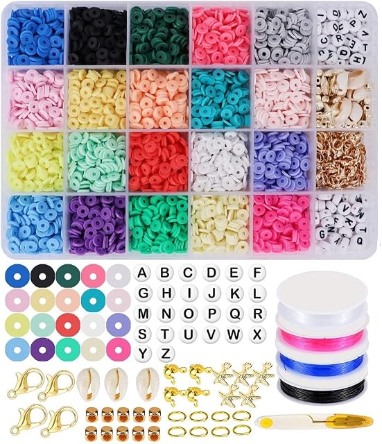 4000 Clay Beads 6mm 20-Color Flat Round Soft Ceramic Beads, Jewelry DIY Craft kit Used to Make Bracelets, Necklaces, Earrings and Other Jewelry.