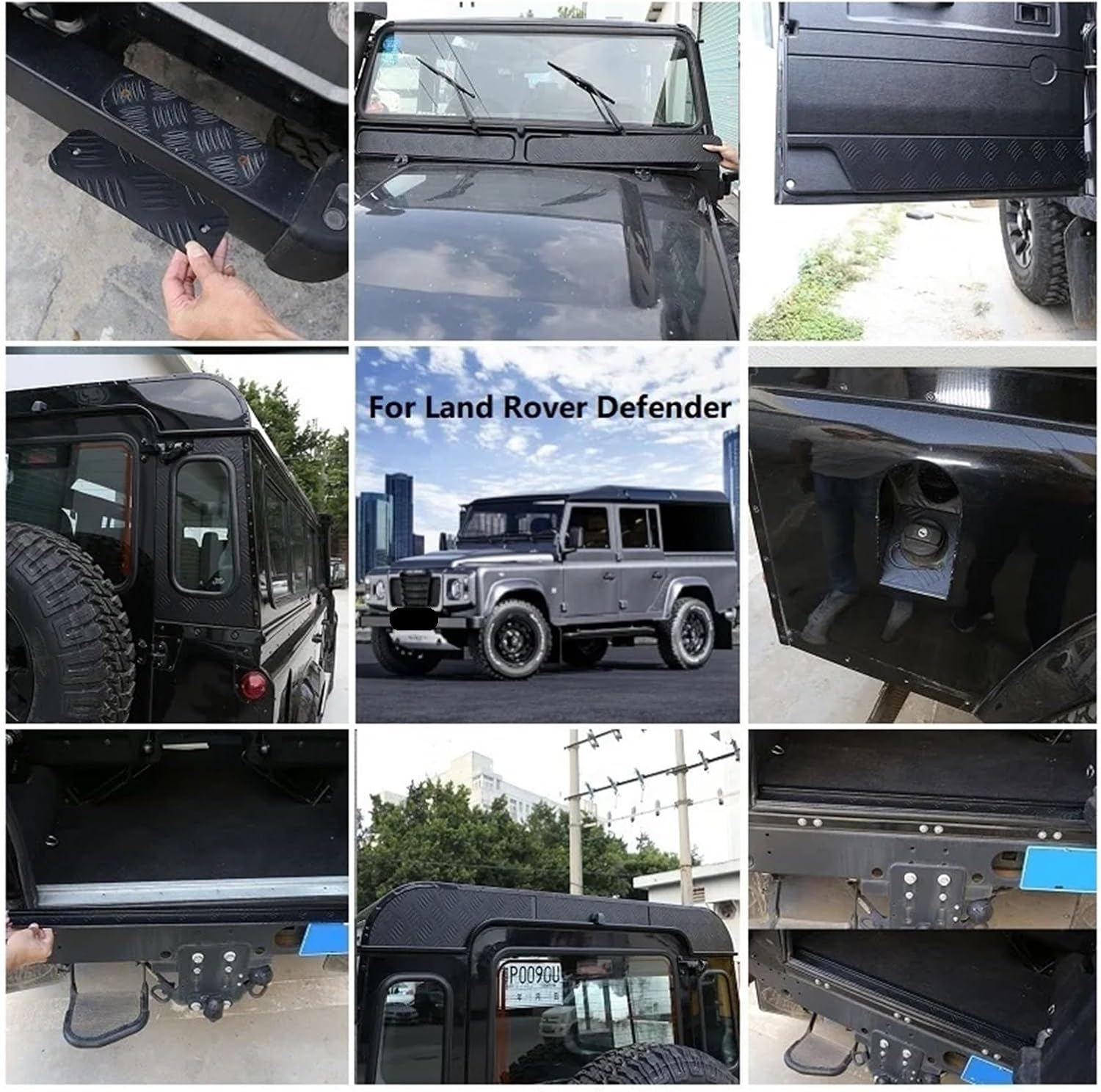 Car Front Bumper Tailgate Roof Window Inner Door Fuel Tank Cap Hood Accessories Compatible for Land Rover Defender 90 110 130 2004-18 Alloy(1Type)