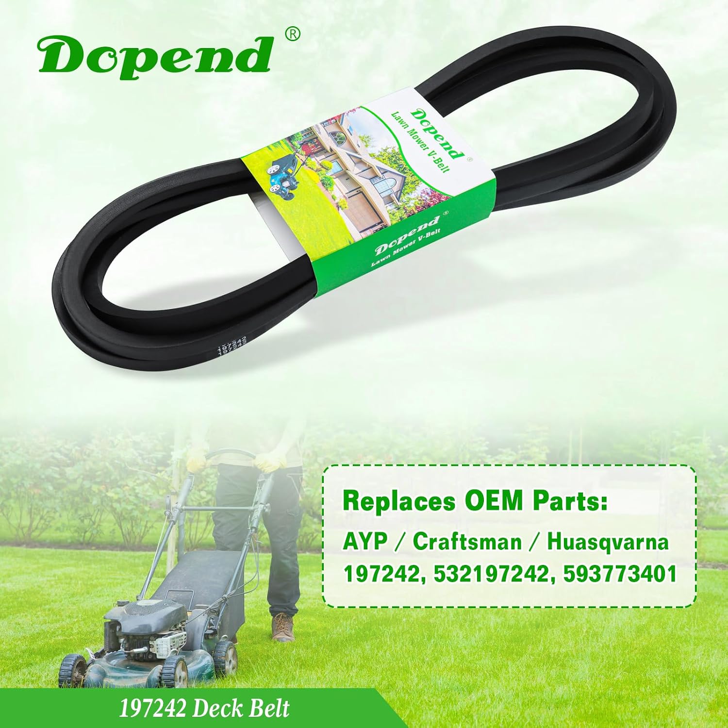 532197242 197242 Deck Belt 5/8'' x 138-3/4'' for Husqvarna 48 inch Deck Belt YTH2348, YTH24V28, Craftsman, AYP Riding Lawn Mower, Replaces 532197242 Husqvarna Deck Drive Belt 593773401