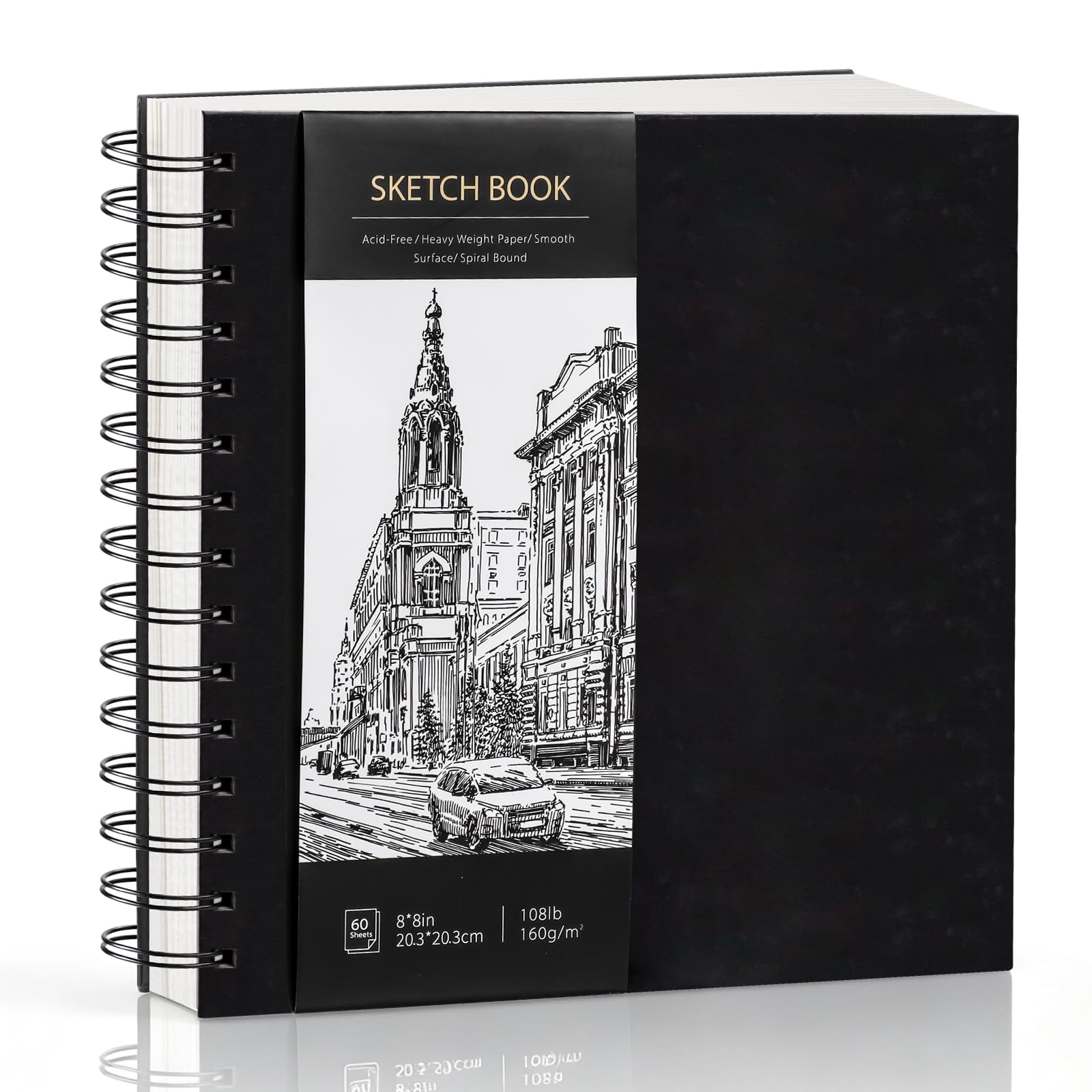 Square Sketch Book A4, Hardcover Spiral Pad, 60 Sheets, 160gsm