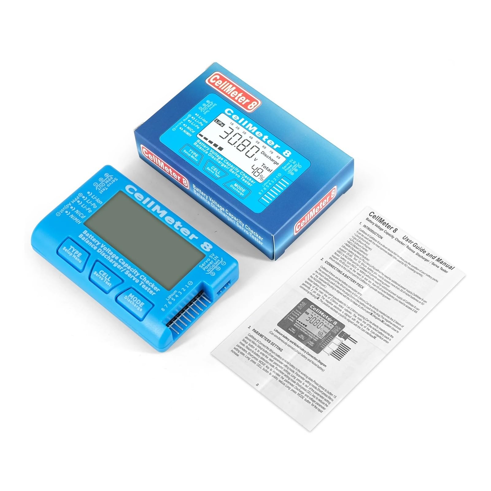 Testeur de capacité batterie numérique LCD CellMeter-8 RC 1-8S, testeur tension LiPo Li-ion NiMH(Black)