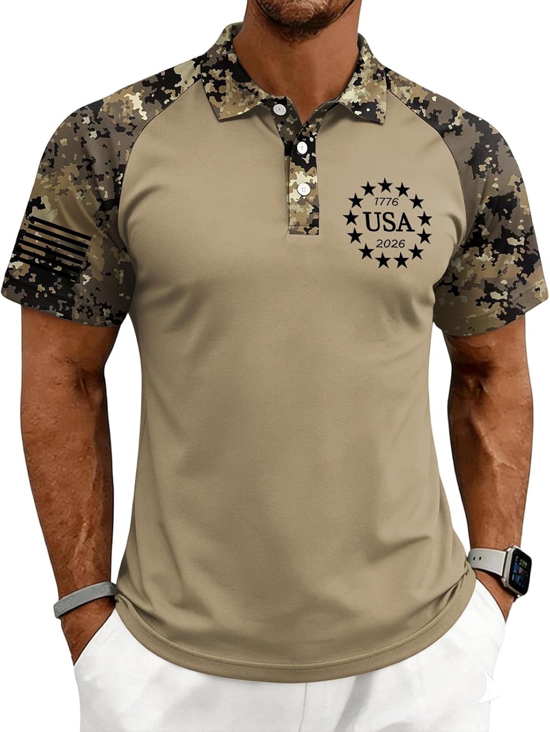 Ymosrh Men's Polo Shirt Short Sleeve 1776-2026 Independence Day Stars and Stripes Flag Print Patriotic Golf Shirt, S-3XL