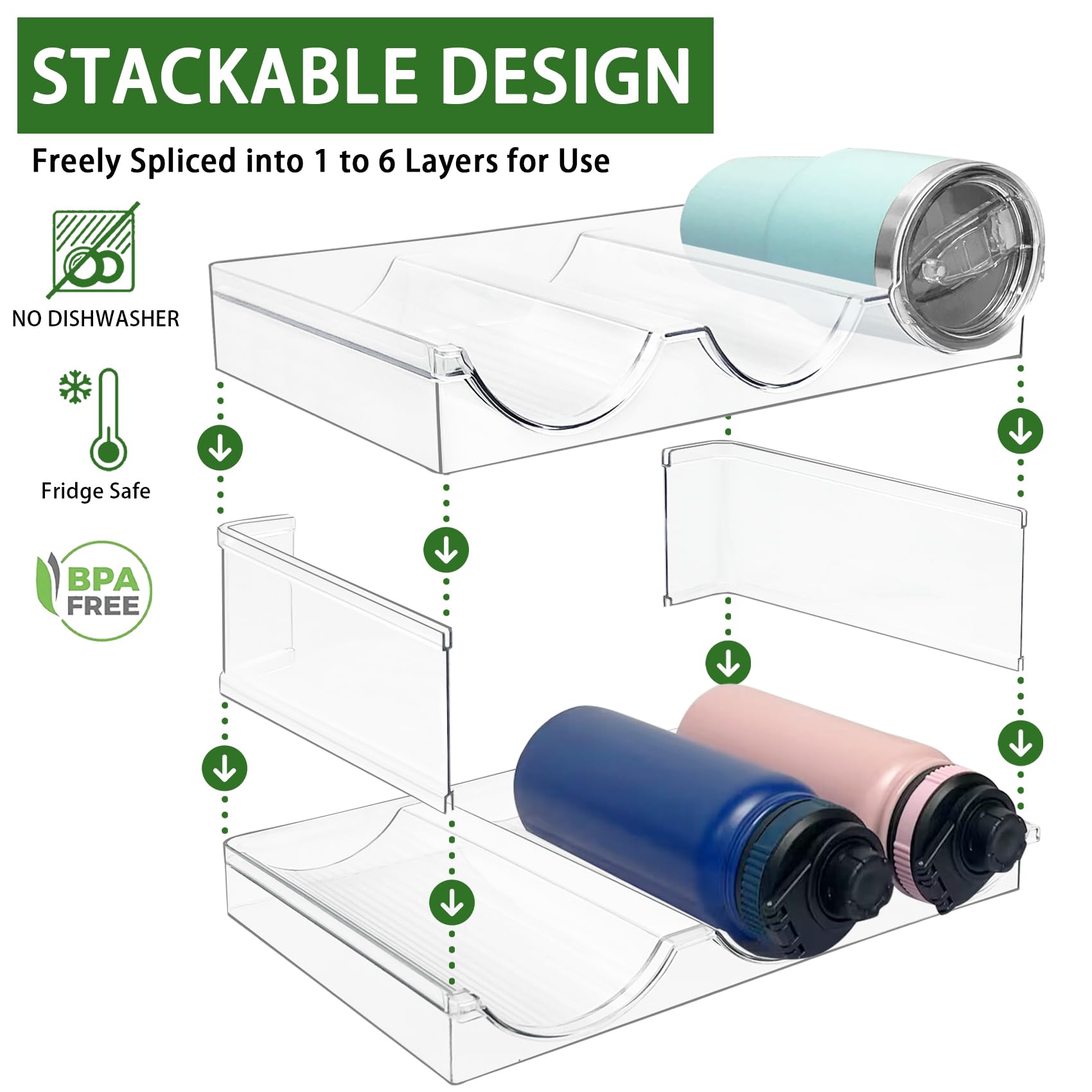 Support De Rangement Pour Bouteilles D'eau, Empilable, Organiseur De Tasses Pour Armoires De Cuisine, Comptoir, Garde-manger, Support De Rangement Robuste Pour Tasse D'eau Dobooo
