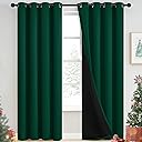 Yakamok 100%!B(MISSING)lackout Curtains for Bedroom 84 Inch Length, Emerald Green Total Light Blocking Drapes with Black Backing, Thermal Insulated Solid Grommet Panels for Living Room, 52Wx84L, 2 Panels