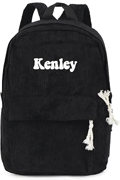 MT WORLD Kids Corduroy Backpack Personalized Toddler Backpacks for Boys Girls - Custom Black Toddler Bookbag with Embroidered Name - Infant Daycare Bag for School Travel - Fit for Folder