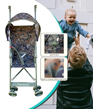 AmorosO Single Umbrella Stroller for Toddler - Travel Stroller for Babies - Sun Protection Cover - Nylon Fabric Material - Metal Frame - PP Plastic Handle Material - Camouflage