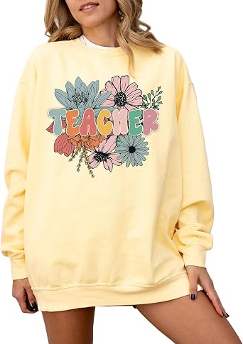 Teacher Graphic Sweatshirt for Men, Women, Unisex Oversized Retro Look Pullover, 80% Cotton, for Teachers