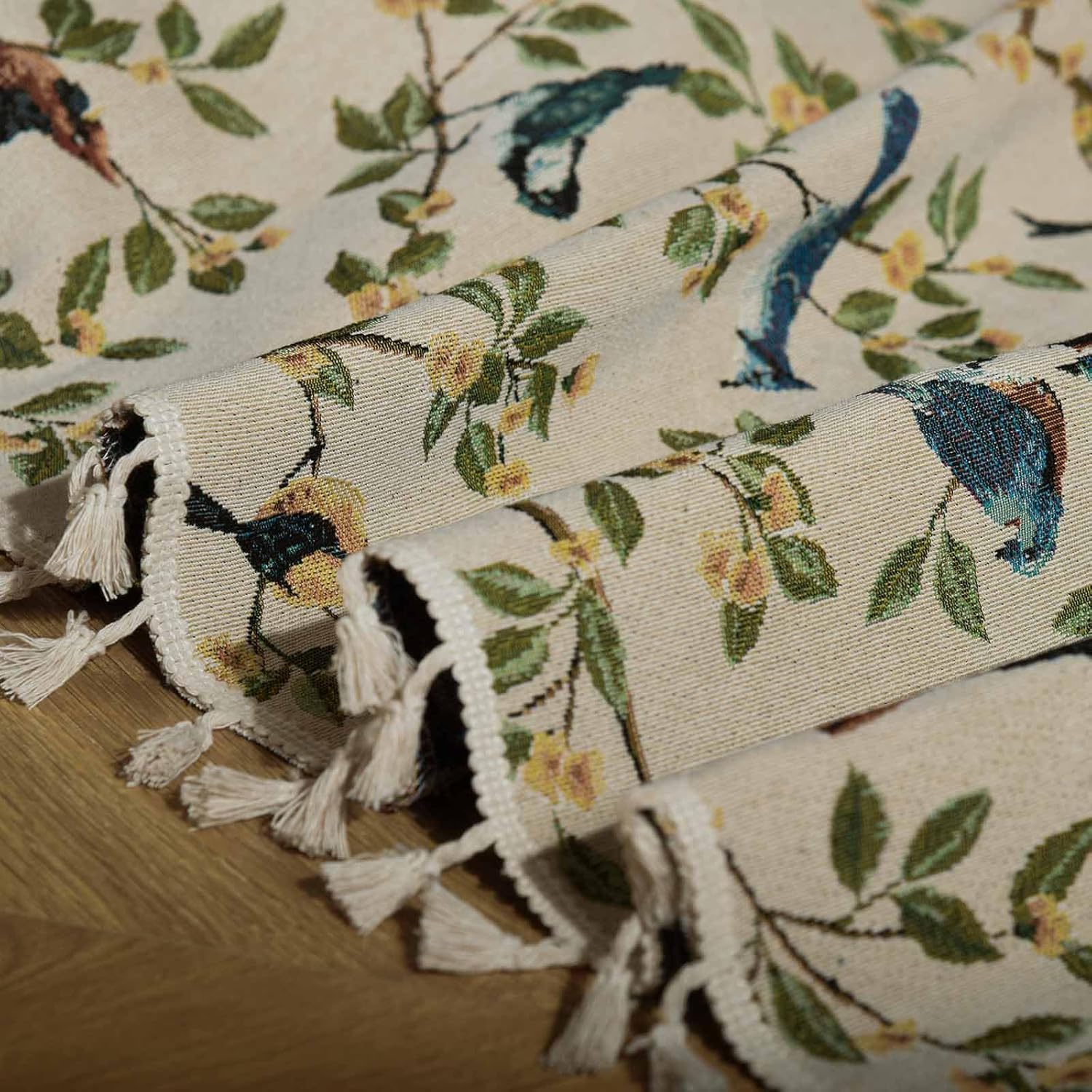 Jacquard Bedroom Window Curtain Floral Birds Boho Living Room Tassel Decor Light Filtering Farmhouse Decorative Window Decor Rod Pocket Design 60"X85",2 Pieces