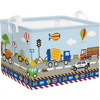 Construction Vehicle Children's Laundry Basket Foldable for Boys Large Clothes Toy Storage Basket for Children's Room Bathroom Bulldozer 36L