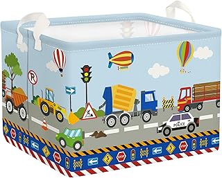 Construction Vehicle Baby Laundry Hamper Collapsible Clothes Kids Storage Basket Large Boys Gift Toy Box Bin for Nursery Room, Bulldozer, 36L