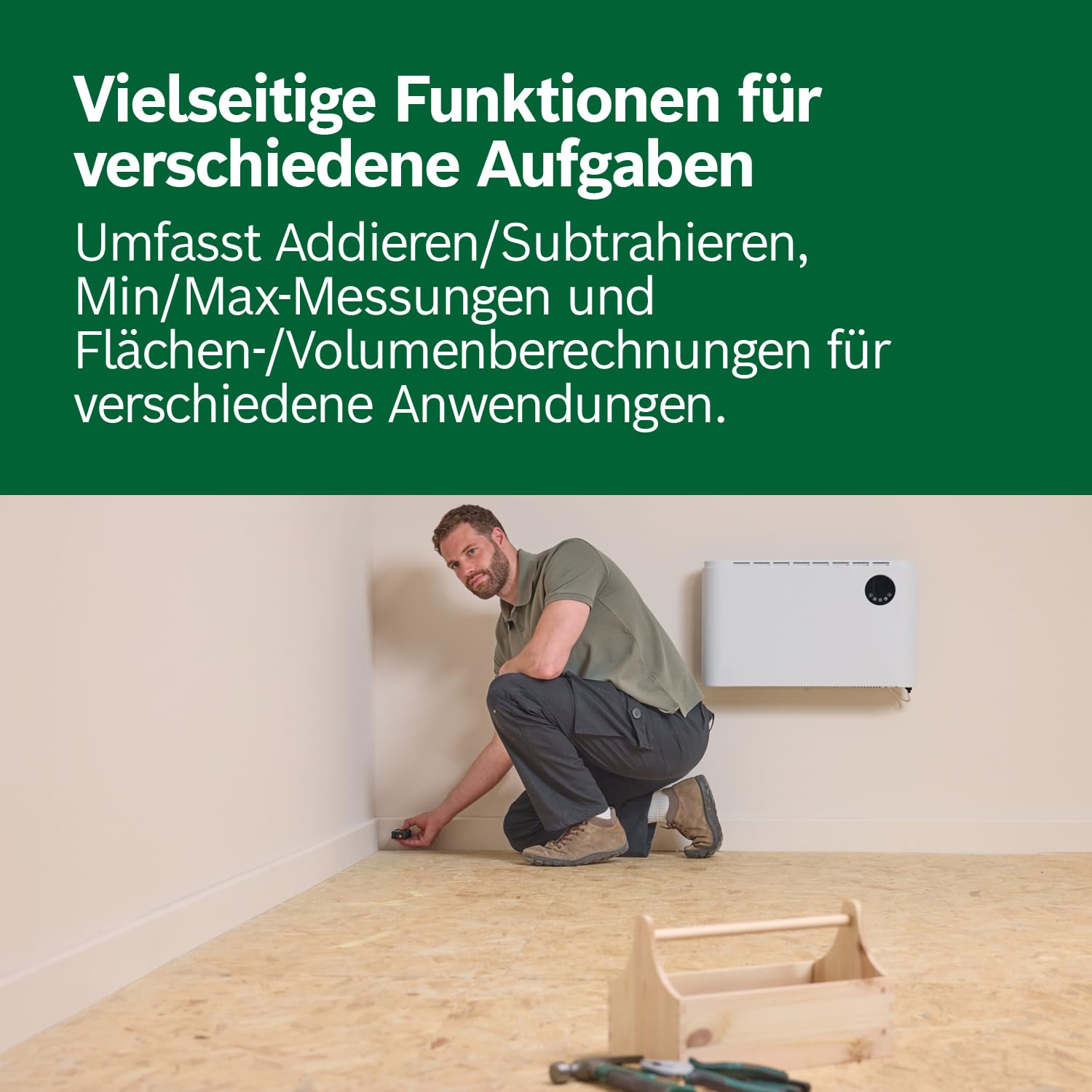 Bosch Laser-Entfernungsmesser PLM70-23C (Messbereich bis zu 70 m, Bluetooth-Konnektivität, Flächen- und Volumenberechnungen, hochwertiges Farbdisplay, kompatibel mit der Bosch MeasureOn App)