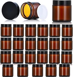 Zentriqlla 24 Pack 4oz Amber Glass Jars, Round Empty Cosmetic Jars with with Black Lids and Inner Liners, Reusable Glass Travel Containers for Homemade Creams, Candle, Skincare, Lotion
