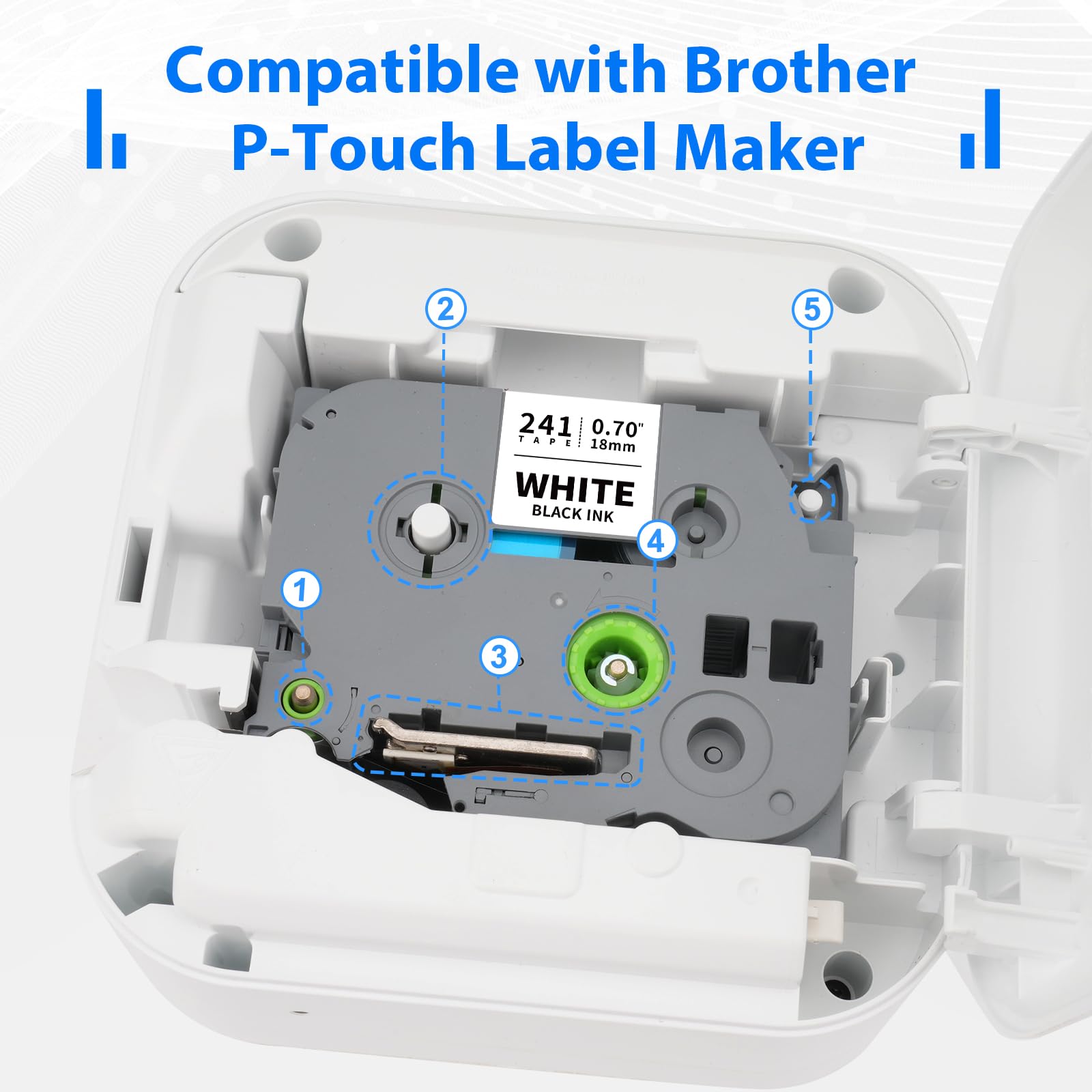 5x Nastro per Etichette Compatibile TZe-241 da 18 mm per Brother TZ Tape TZ-241 TZe241 per P-touch PT-2030 PT-D450VP PT-D400 PTE300VP PTE500VP PT-D600 PT-P750W Nero su Bianco, 18 mm x 8 m
