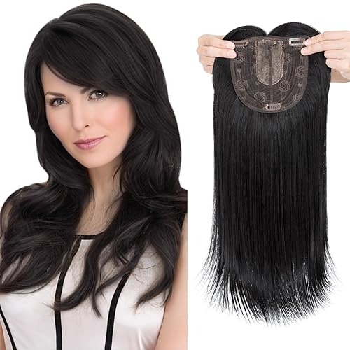 Elailite Decoración de pelo de 18 pulgadas con flequillo, sintético con clip para mujer, piezas de cabello de base grande de 6 x 6 pulgadas,