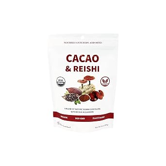Cacao & Reishi Mushroom Blend Powder, 8oz - Organic, Non-GMO, Vegan, Gluten Free, Keto Bag Antioxidant-Rich Raw Cacao with Adaptogens to Support Relaxation & Wellness