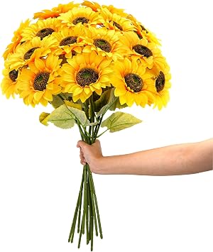 12Pcs Artificial Sunflowers Flowers with Long Stems 24.4" for Outdoors