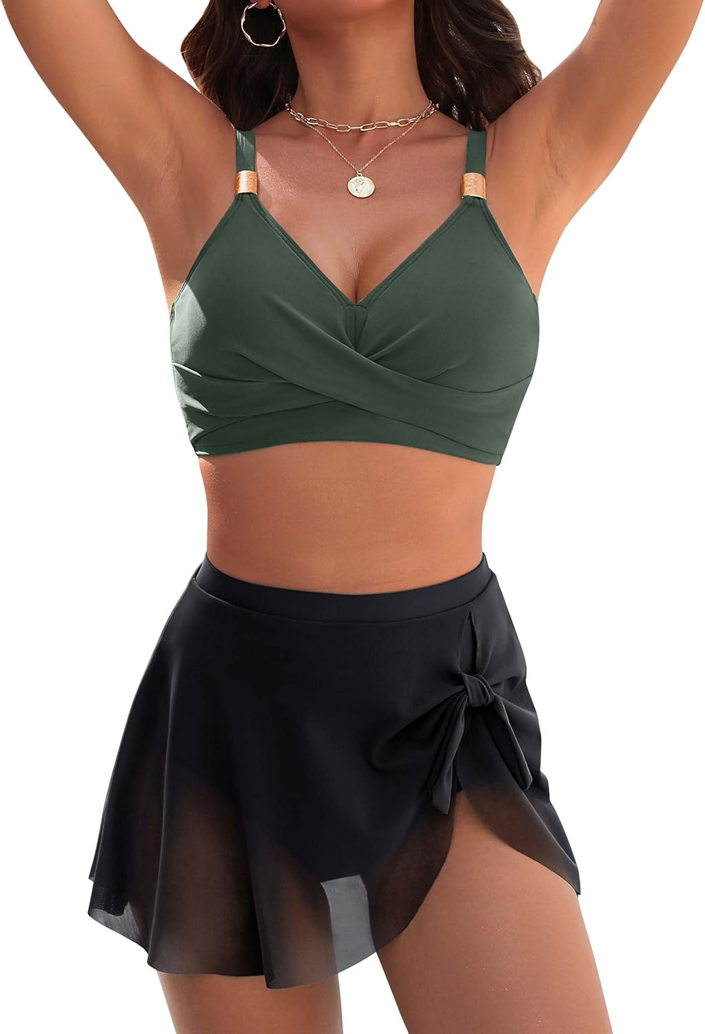 Blooming Jelly Womens High Waisted Bikini Set Gold Metal Two Piece Swimsuits Tummy Control Tie Knot 2026 Bathing Suits