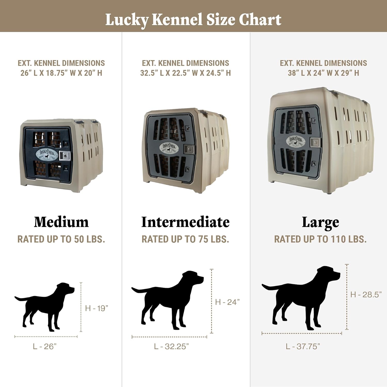 Lucky Dog Kennel, Durable Crash Tested Portable Dog Crates, Large, Tan