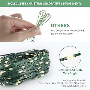 Tcamp 164FT 500 LED Christmas Lights, 8 Modes Christmas Tree Lights with Timer Memory Function, Green Wire Starry Fairy String Light for Xmas Tree Halloween Outdoor Indoor Decor (Warm White)