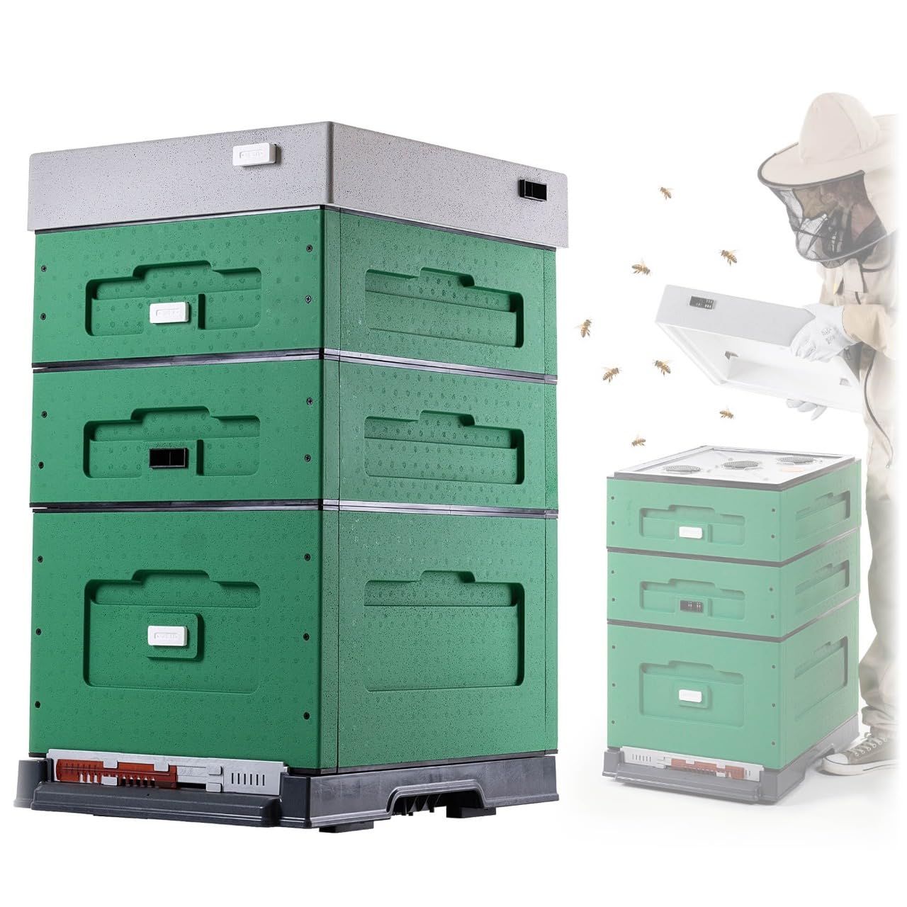 KADAX Dadant Beute 53 x 47 x 83 cm, Styroporbeute mit Hygieneboden, Magazinbeute aus Styropor, Bienenbeute, Komplettbeute für Dadant-Rähmchen (Grün)