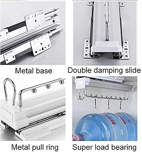 Miniatura 4 de Barra de armario extensible de alta resistencia  Riel para colgar ropa de armario, riel de ropa extraíble con sistema de amortiguación, organizador