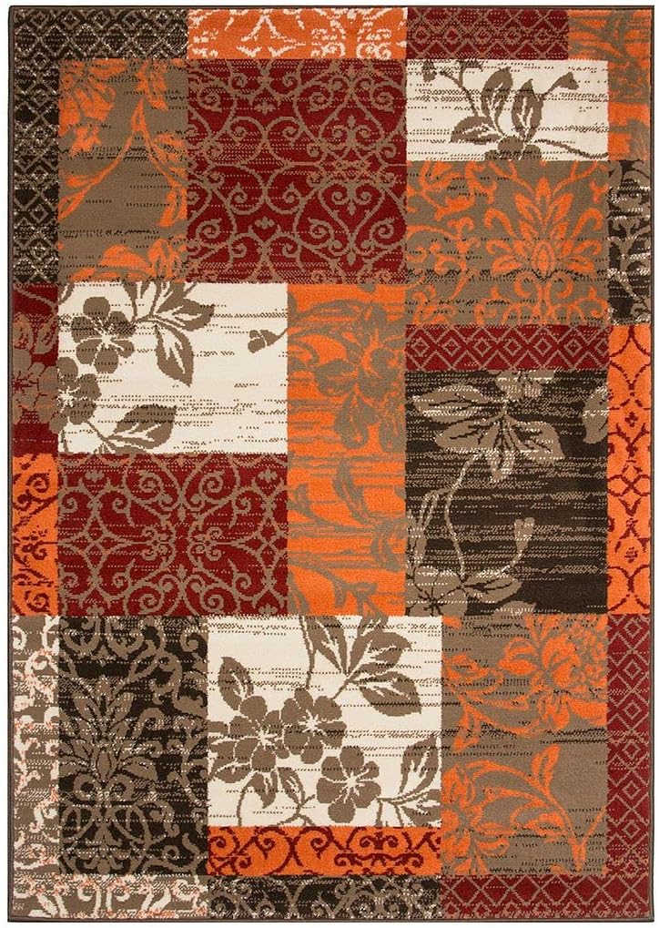 Milan Brown, Red, Orange, Beige & Cream Patchwork Area Rug 1568-S22-2'6" x 5'0"