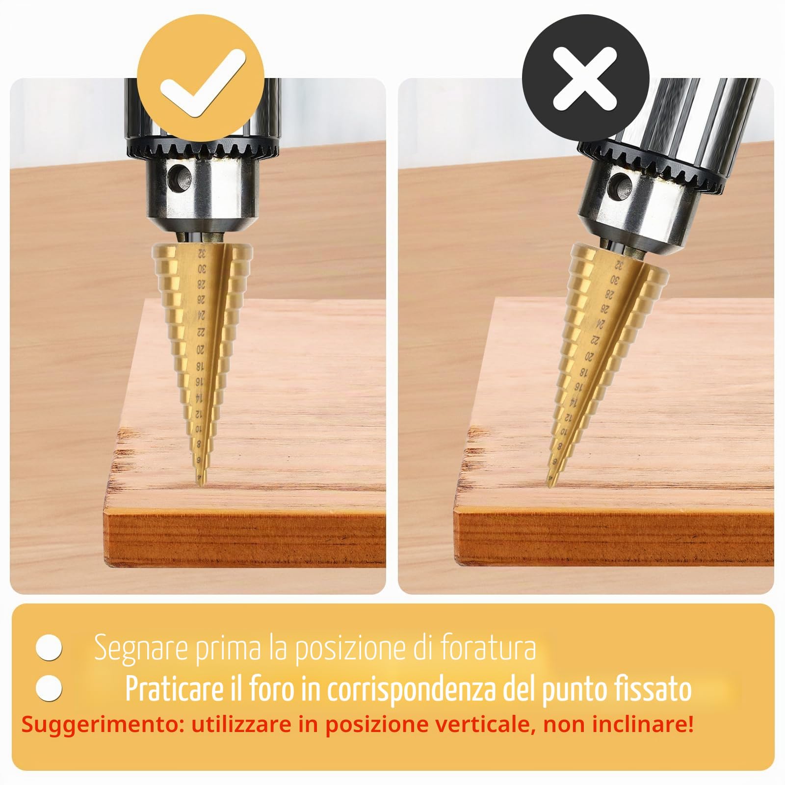 MXTIMWAN Fresa Conica Trapano a Gradini,6 Pezzi,Punte Coniche HSS Trapano in Titanio,Punte a Gradino con Gambo Esagonale,Punte a Gradini 4-32mm、4-20mm、4-12mm per Legno, Metallo, Plastica, Alluminio