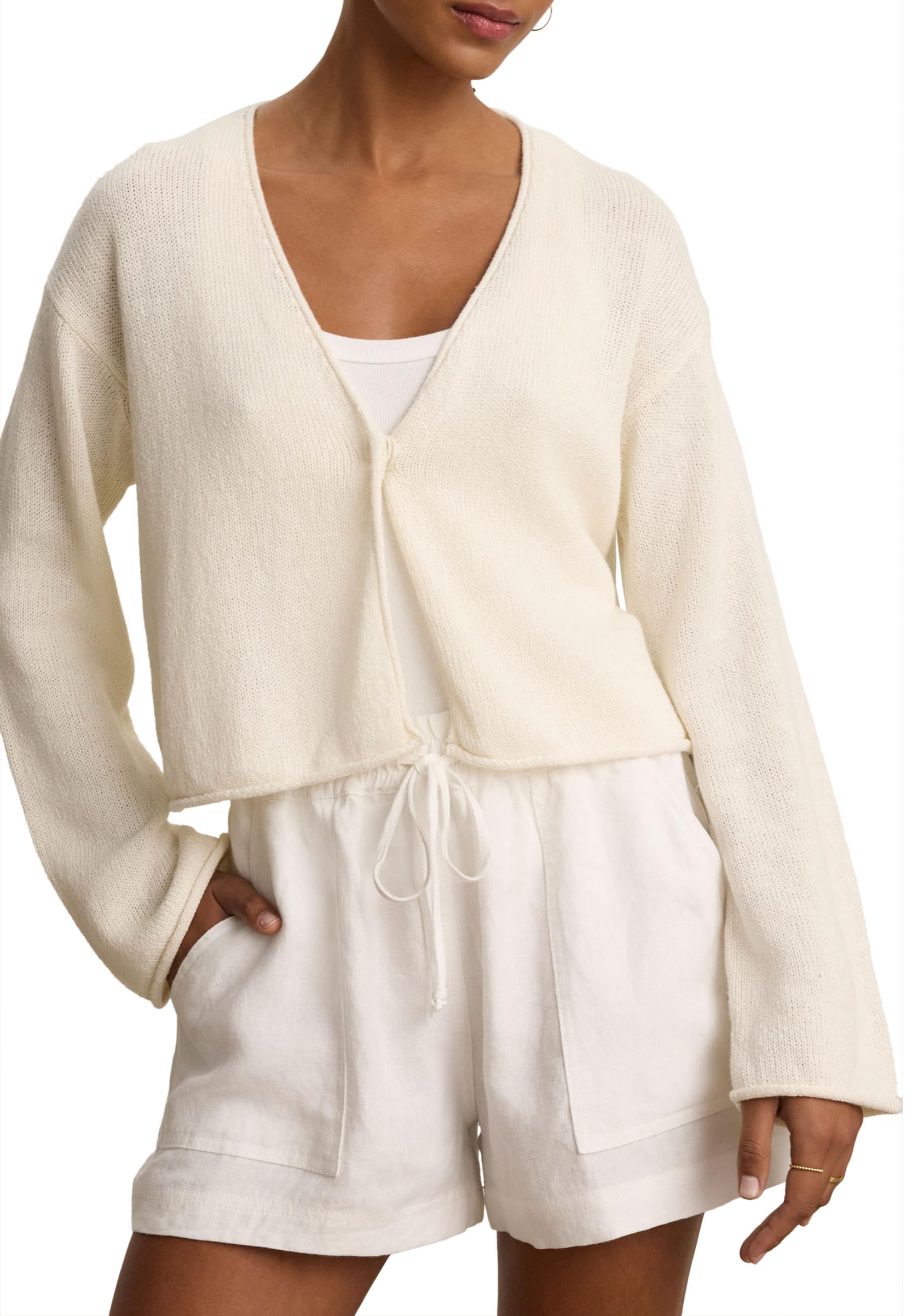 VELVET BY GRAHAM & SPENCER Women's Verity Organic Hemp Cotton Cardigan, Milk