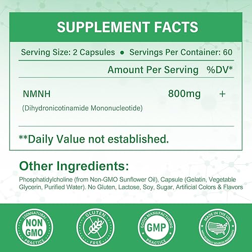 Miniatura 2 de Suplemento NMNH puro 120 cápsulas  800 mg de suplementos de NMNH de alta pureza, suplemento de NAD para Boost NAD+ para energía celular y