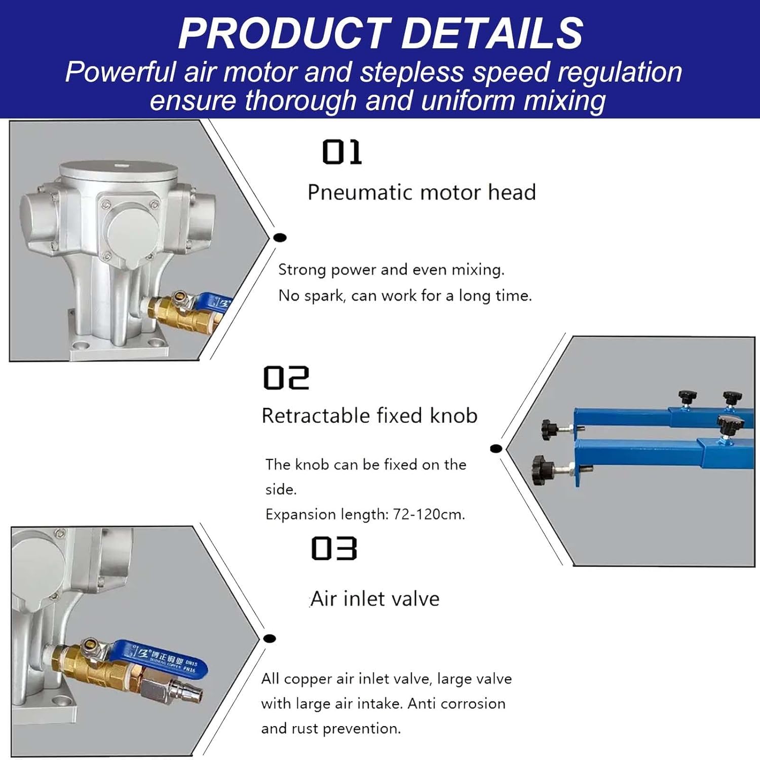 1000L 264 Gallons 1 Horsepower Pneumatic Liquid Mixer Machine,Stainless Steel Pneumatic Paint Mixer,Stirring Capacity 0-1000Kg,0-1900 Rpm(TelescopicImpeller)