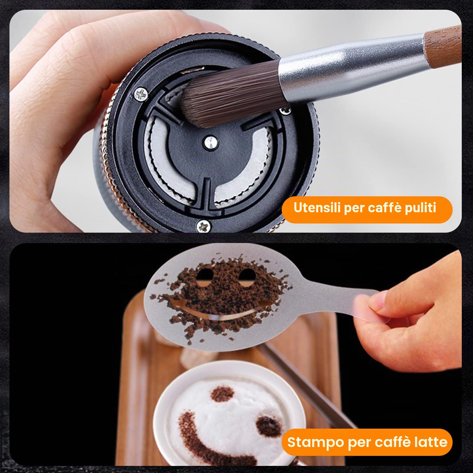 Tamper Caffè 51mm e Tamper Pressino per Caffè - Brocca Latte 350ml, Penna Latte e Stencil Decorativi per Espresso