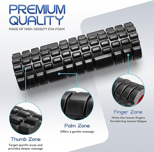 Miniatura 3 de Juego de rodillos de espuma de alta densidad para masaje muscular de tejido profundo, rodillo de masaje de ejercicio de fitness de 18 pulgadas,