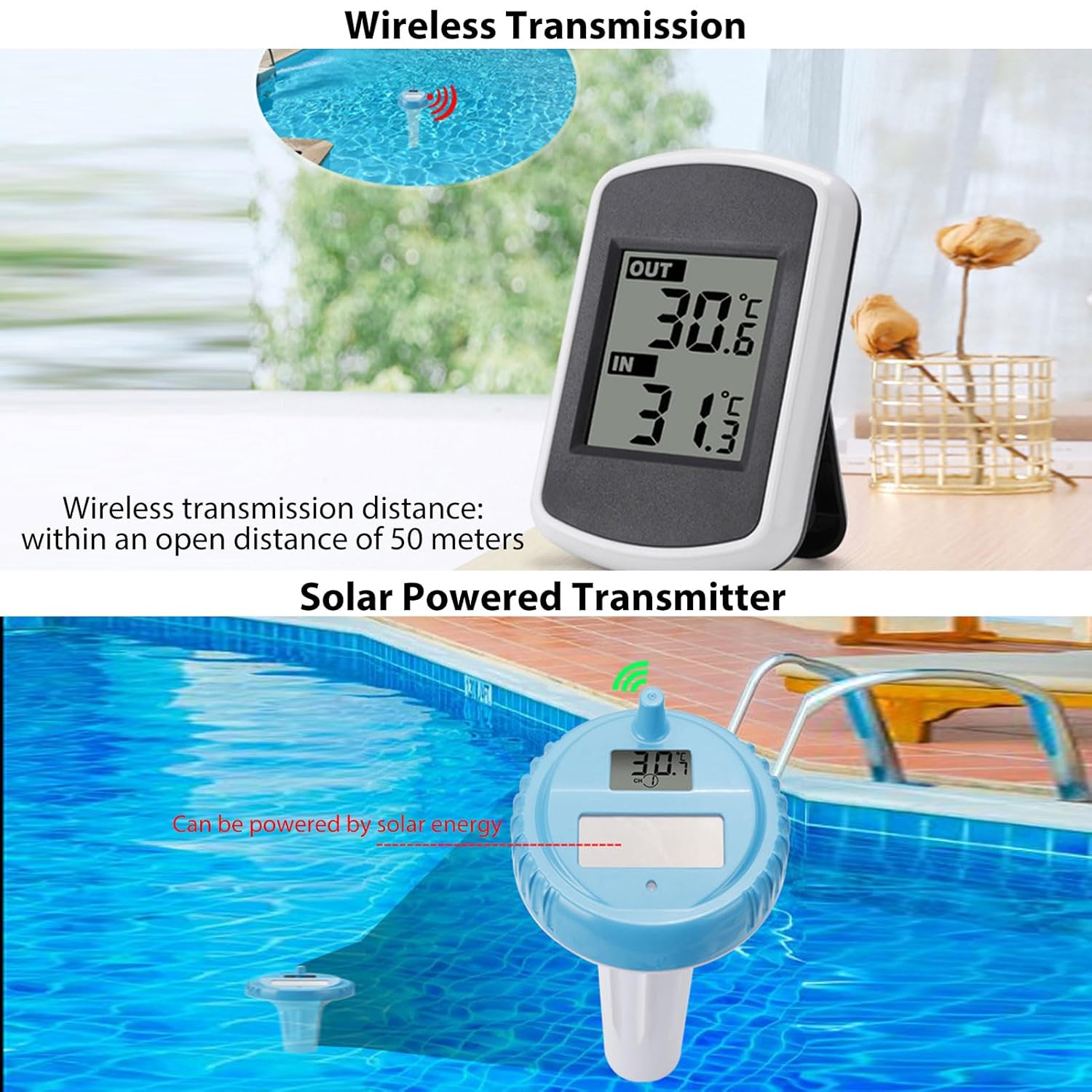 Floating Pool Thermometer Accurate Temperature Monitor Energy Saving Indoor Outdoor Display for Pool Management IP67 Impermeable