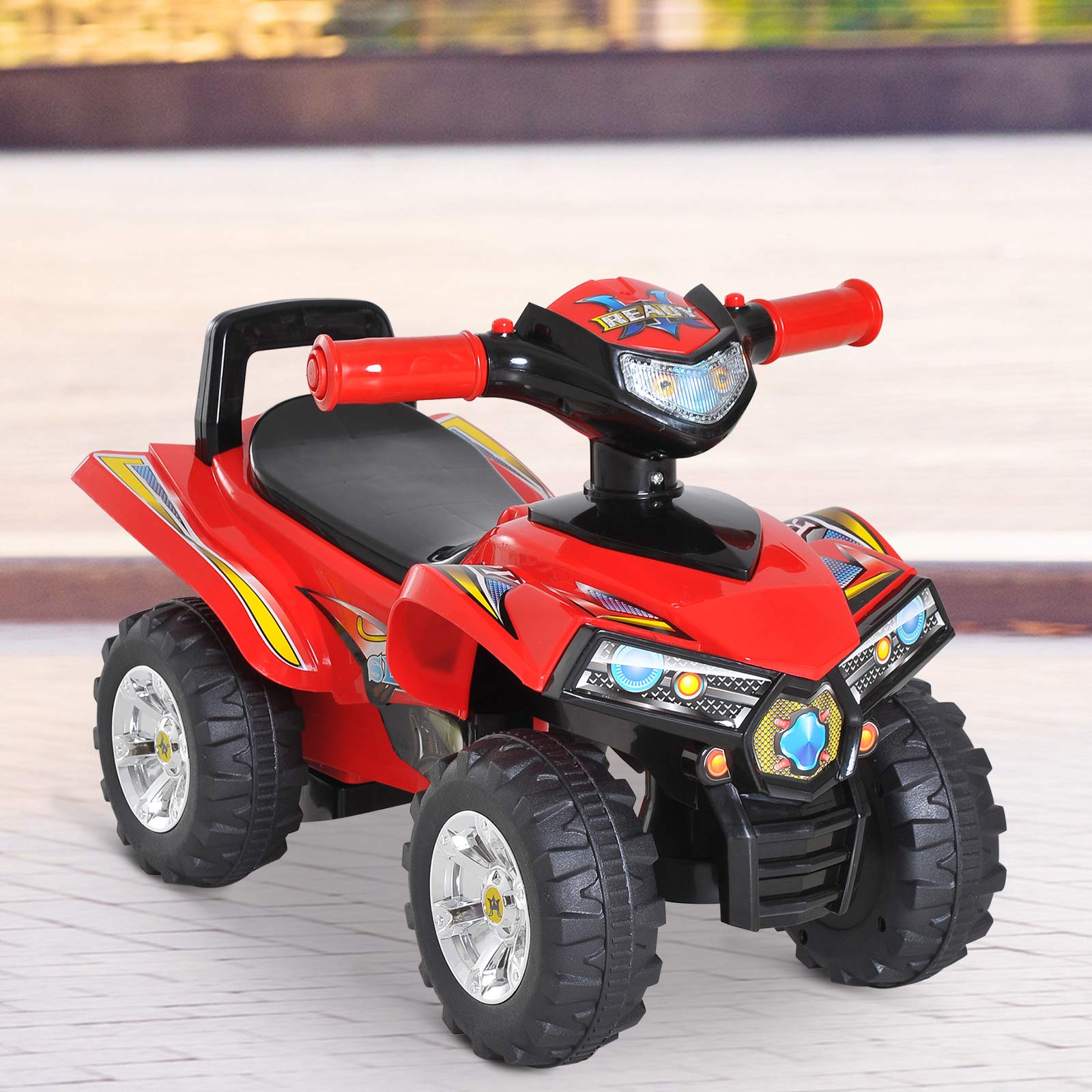 HOMCOM Quad Giocattolo per Bambini con 4 Ruote Clacson Musica Luci 60 × 38 × 42cm in PP Rosso