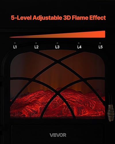 Miniatura 4 de VEVOR Chimeneas independientes de 25.5 pulgadas, calentador eléctrico portátil de 1500 W, 5120 BTU, con protección contra sobrecalentamiento, llamas