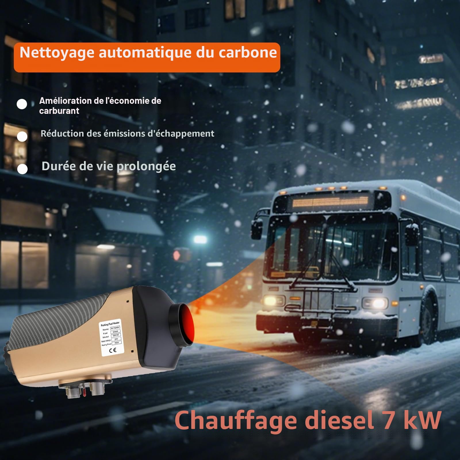 chauffage diesel 7kW 24V, chauffage gasoil, avec écran LCD et thermostat automatique, chauffage diesel, chauffage van aménagé, chauffage camping car 24v pour camions, camping-cars, bateaux