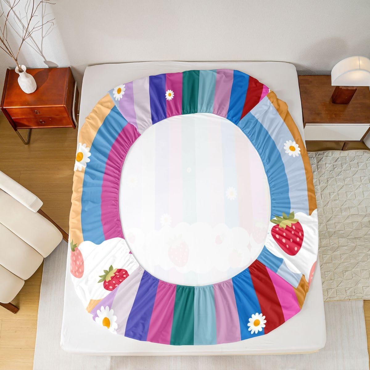 Erosebridal Multicolor Striped Kids Fitted Sheet for Full Bed 16" Pocket