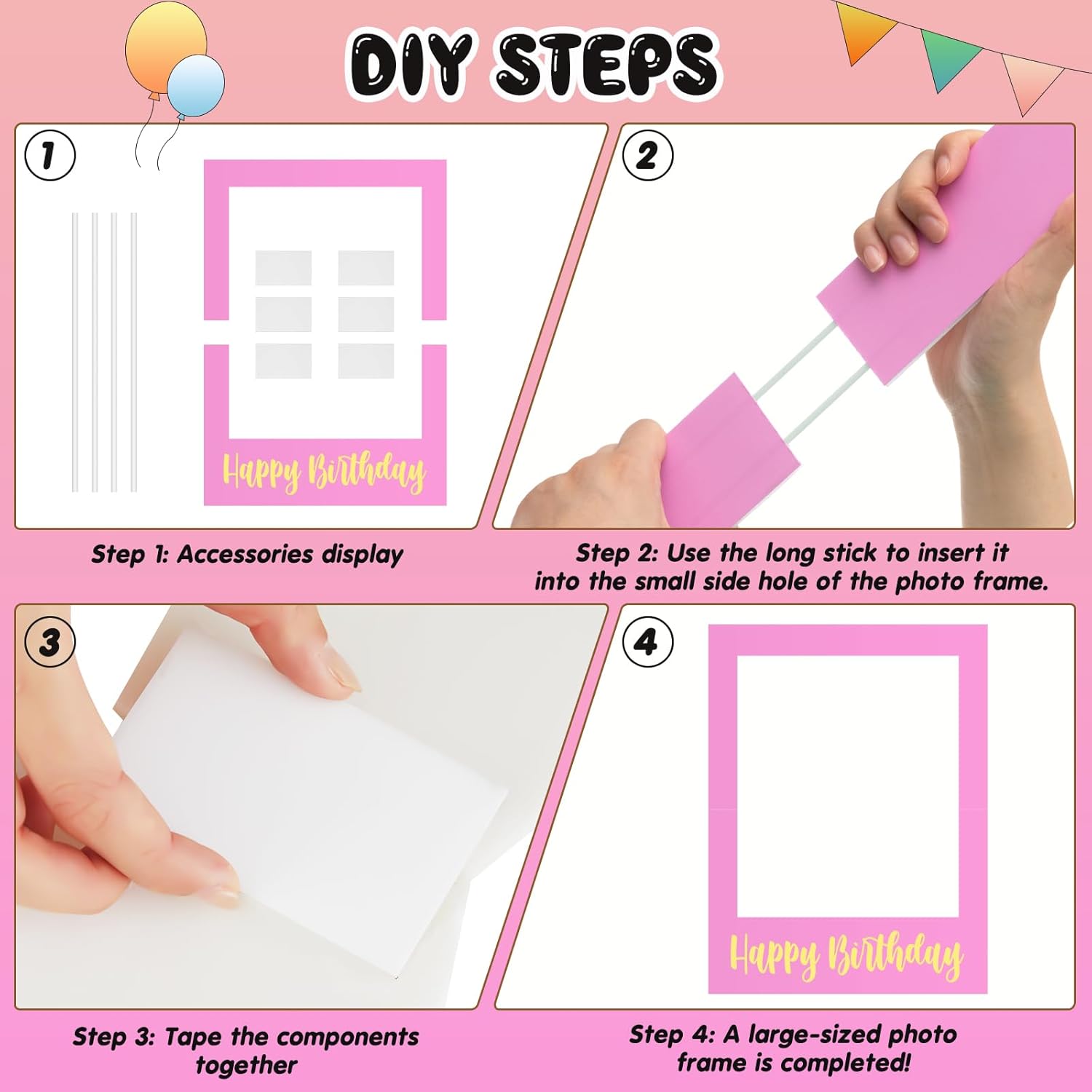 32 x 24インチ 大型フォトブース小道具 写真フレーム Happy Birthdayパーティーフレーム DIYカットアウトフォト