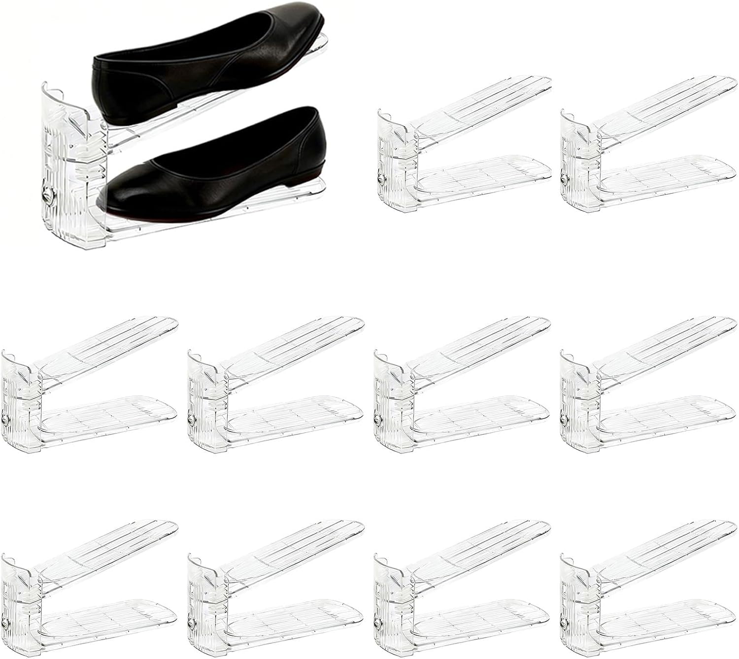 Shoe Slots Organizer, Shoe Stacker, Adjustable Level Shoe Rack Organizer, Space Saver Storage Shoe Holder Organization (10)
