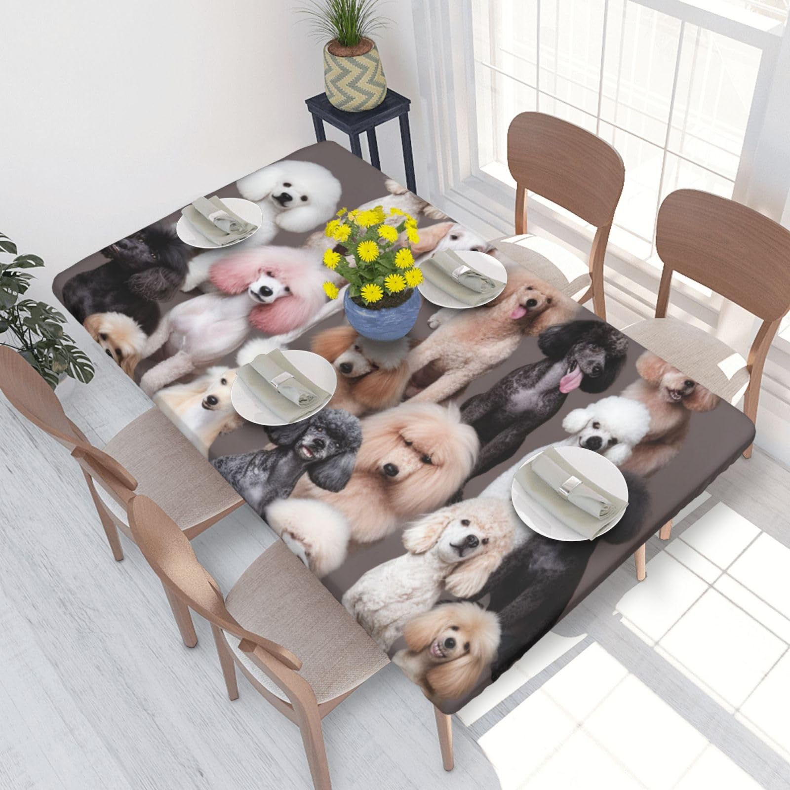 WPKJU Oodles of Poodles Printed Tablecloths 4ft Rectangular Table Covers Washable Polyester Decorative Table Cloth for Dining Table Picnic Wedding