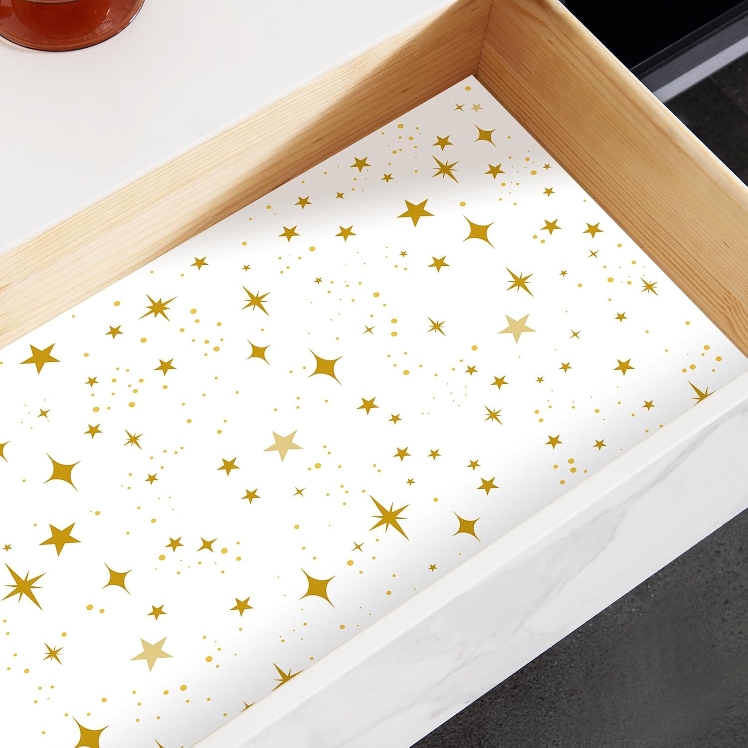 Whaline 30 Sheets White Gold Star Drawer Liner Scented Shelf Liners Non Adhesive Fragrant Drawer Paper Liners for Home Dresser Shelf Closet Cabinet