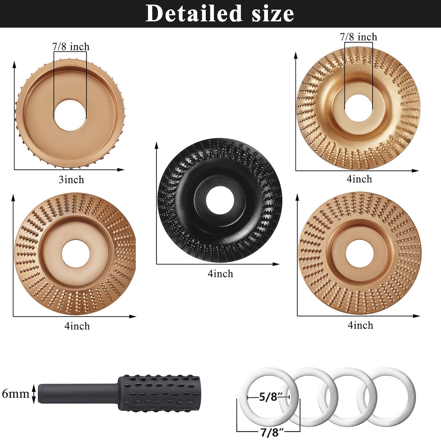 5PCS Wood Carving Disc Set+5PCS Rotary Burr Rasp Set,4" or 4 1/2" Angle Grinder with 7/8" Arbor,Grinding Wheel Shaping Discs for Wood Grinding,Wood Angle Grinder Accessories (15PCS)