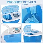 11lbsPortable Washing Machine Twin Tub - RUN.SE Mini Compact Twin Tub Laundry Machine, Built-in Gravity Drain Time Control for Dorms, Apartments, RVs